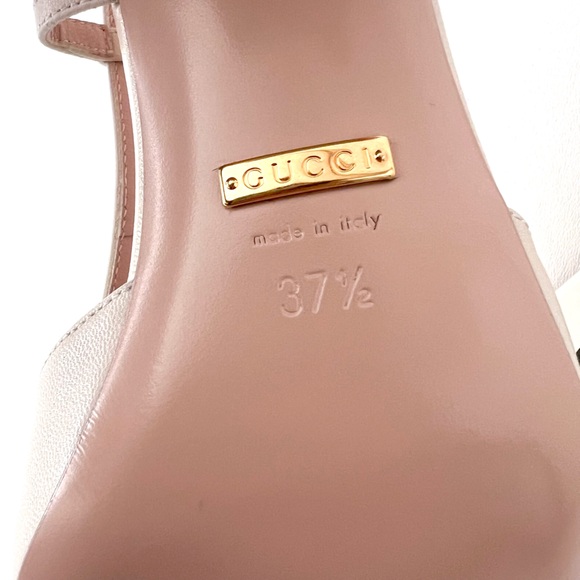 GUCCI || Lady Horsebit White Leather Slingback Closed Toe Block Heel Pumps 7.5 - Picture 14 of 14
